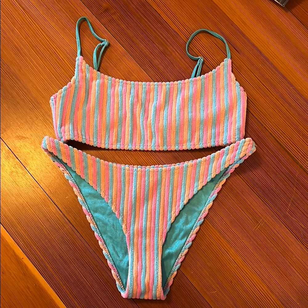 Traingl sherbert striped Terry Bikini Set